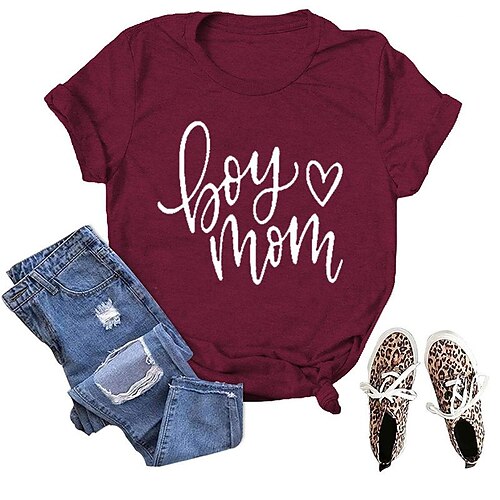 

Foreign Trade Mom Boy Letter Printing T-Shirt Round Neck Short Sleeve Top