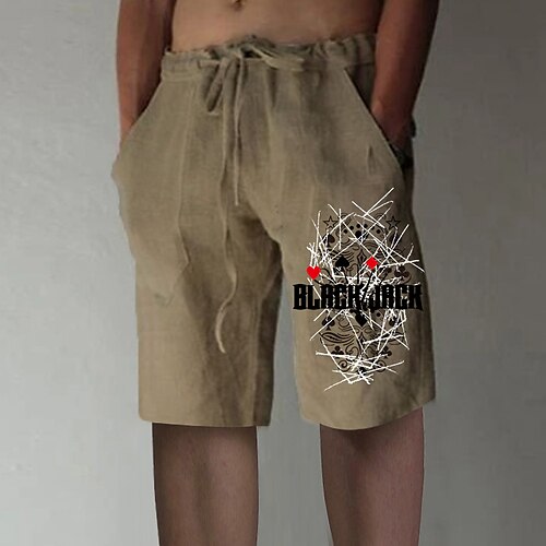 

Men's Stylish Designer Straight Shorts Elastic Waist Print Short Pants Sports Outdoor Daily Graphic Prints Poker Cotton Blend Comfort Breathable Mid Waist Khaki M L XL XXL 3XL / Summer / Beach