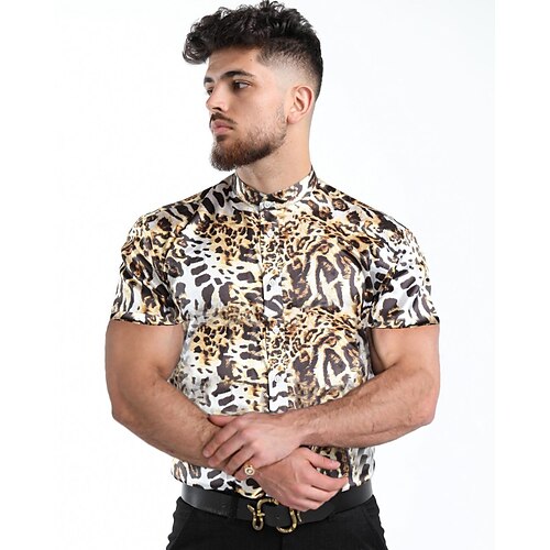 

Men's Shirt 3D Print Leopard Turndown Casual Daily Print Short Sleeve Tops Elegant Casual Gold