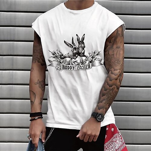 

Men's Unisex T shirt Hot Stamping Graphic Prints Rabbit Crew Neck Street Daily Print Cap Sleeve Tops Casual Designer Big and Tall Sports White Gray Brown