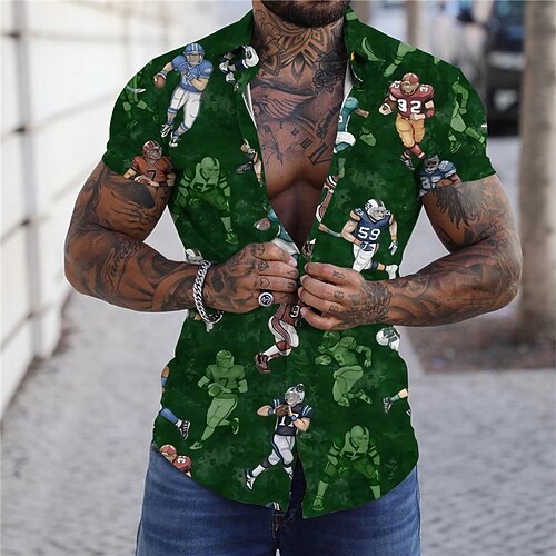 

Men's Shirt Print Sports Turndown Street Casual Button-Down Print Short Sleeve Tops Casual Fashion Designer Breathable Green