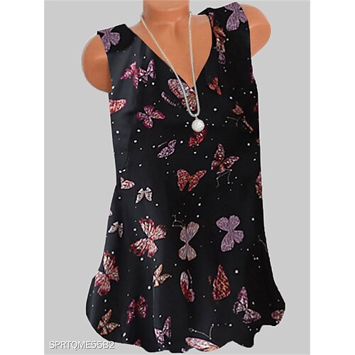 

Women's Butterfly Tank Top Camis Butterfly Print V Neck Casual Streetwear Tops Black / 3D Print