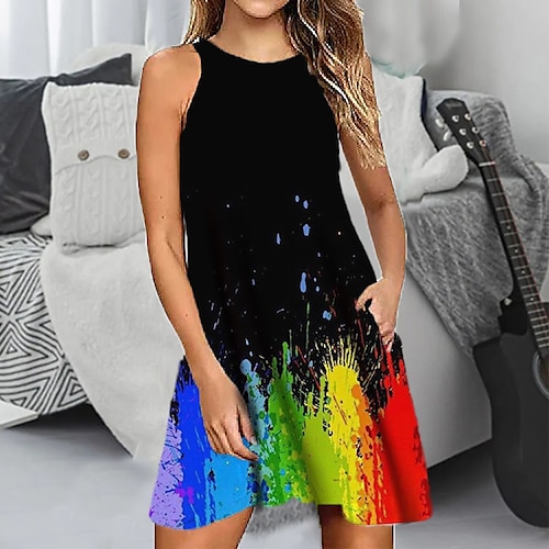 

Women's Loungewear Nightshirt Nighty Rainbow Gradient Comfort Sweet Home Daily Polyester Crew Neck Sleeveless Spring Summer Green Purple