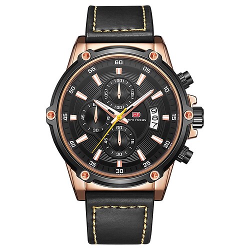 

MINI FOCUS Quartz Watch for Men Analog Quartz Stylish Stylish Waterproof Calendar Fake Three Eyes Six Needles Alloy PU Leather Fashion