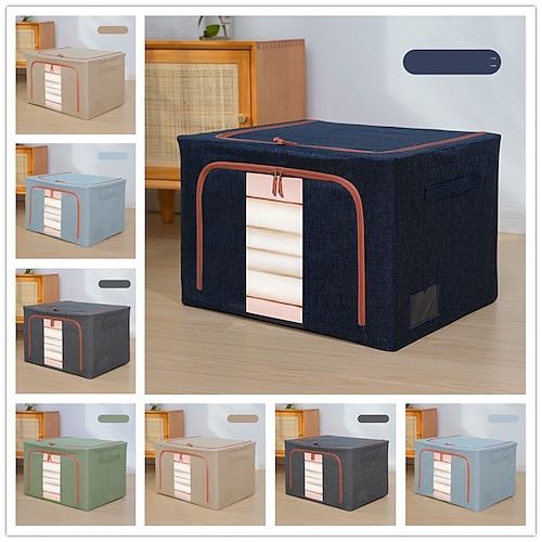 

Frame Storage Box - Waterproof Clothes Storage Bin Bags Oxford Fabric Foldable Stackable Container Organizer Set with Clear Window & Carry Handles Large Capacity50X40X33cm