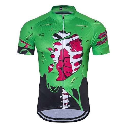 

21Grams Men's Cycling Jersey Short Sleeve Bike Top with 3 Rear Pockets Mountain Bike MTB Road Bike Cycling Breathable Quick Dry Moisture Wicking Reflective Strips Green Graphic Polyester Spandex