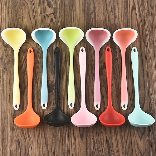 

Silicone Small Soup Spoon Translucent Long Handle Integrated Milk Porridge Small Spoon Non-stick Pot High Temperature Spoon