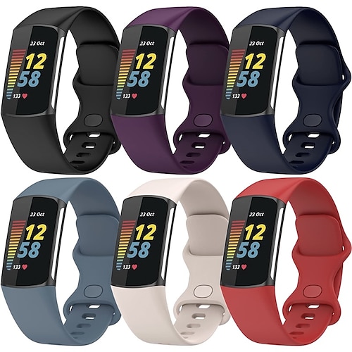 

6 PCS Smart Watch Band Compatible with Fitbit Charge 5 Adjustable Soft Silicone Sports Replacement Strap Wristband Bracelet for Charge 5 Activity Tracker Women Men