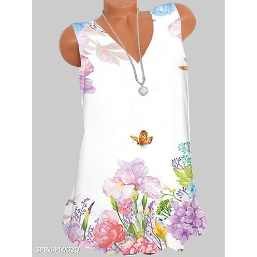 

Women's Floral Tank Top Camis Floral Butterfly Print V Neck Casual Streetwear Tops White / 3D Print