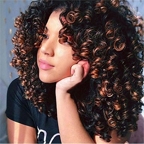 

Synthetic Wig Afro Curly With Bangs Machine Made Wig Medium Length A1 Synthetic Hair Women's Cosplay Party Fashion Black Brown / Daily Wear / Party / Evening