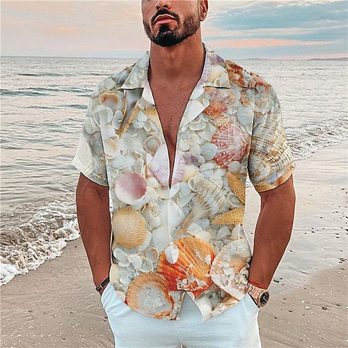 

Men's Shirt Print Starfish Turndown Street Casual Button-Down Print Short Sleeve Tops Casual Fashion Designer Breathable Beige