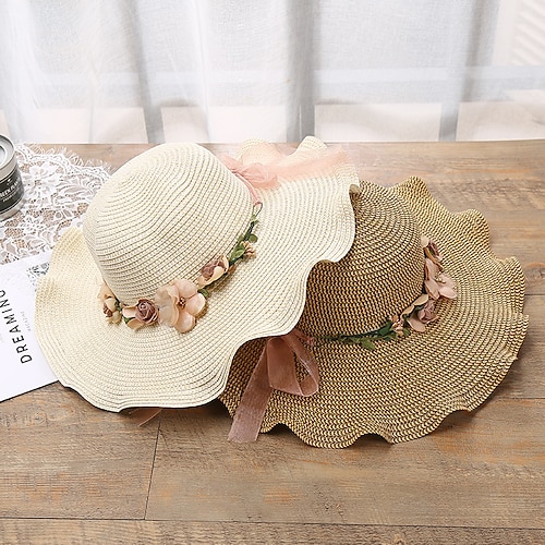 

New Summer Panama Hat Simple Ladies Straw Hat Big Wave Flower Sun Hat Foldable Big Brim Summer Sun Beach Boho Hat Girls Sun Hat