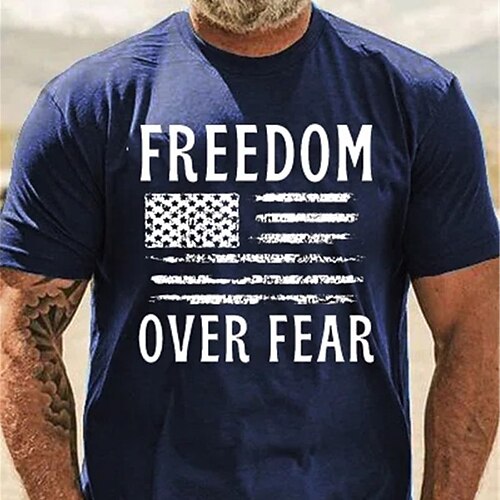 

Men's T shirt Hot Stamping Graphic National Flag Letter Crew Neck Street Casual Print Short Sleeve Tops Basic Fashion Classic Comfortable Black Gray Navy Blue