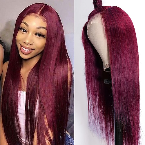 

Burgundy Lace Front Wigs Human Hair Straight 13x4 Lace Front Wigs Glueless Human Hair Wigs for Black Women 150% Density Glueless Wig Brazilian Virgin Hair Pre Plucked with Baby Hair Natural Color 16-32 Inch