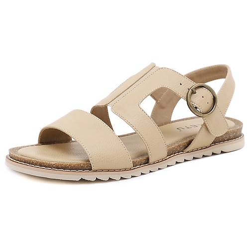 

Women's Sandals Flat Sandals Buckle Flat Heel Round Toe Open Toe Elegant Casual Daily Office Walking Shoes PU Leather Buckle Spring Summer Solid Colored Almond Yellow Royal Blue