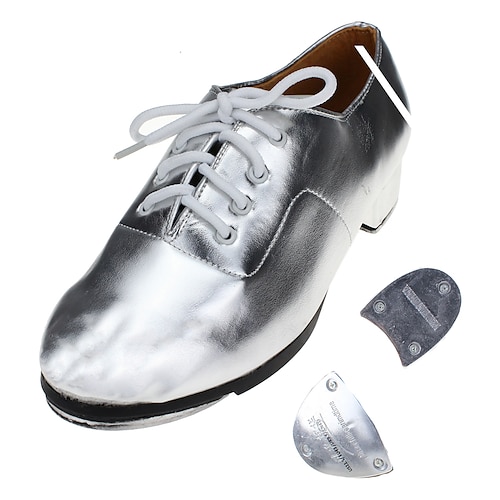 

Men's Tap Shoes Dance Shoes Training Practice Professional Professional Heel Rhythm Thick Heel Round Toe Lace-up Adults' Silver