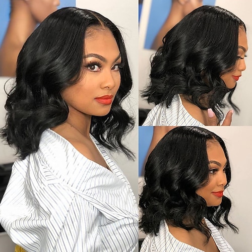 

Remy Human Hair 4x4x1 T Part Lace Front 13x4 Lace Front 4x4 Lace Front Wig Bob Side Part Middle Part Brazilian Hair Body Wave Wavy Natural Wig 150% Density Natural Hairline For Women Short Medium