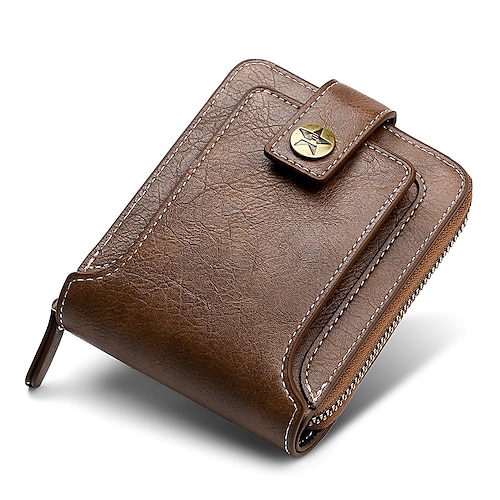 

Men's Wallet PU Leather Zipper Embossed Solid Color Daily Office & Career Dark Brown Black Dark Coffee