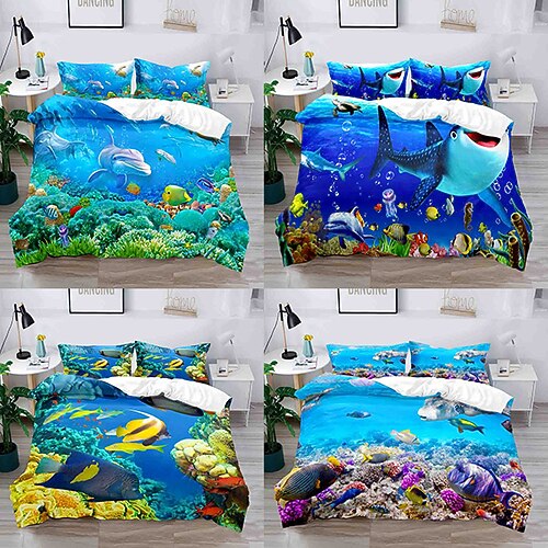 

Ocean Landscape 3-Piece Duvet Cover Set Hotel Bedding Sets Comforter Cover with Soft Lightweight Microfiber, Include 1 Duvet Cover, 2 Pillowcases (1 Pillowcase for Twin/Single)