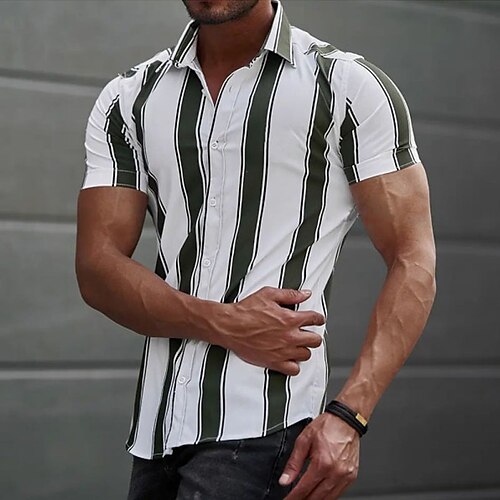 

Men's Shirt Graphic Shirt Striped Turndown Green / White Street Casual Short Sleeve Button-Down Clothing Apparel Fashion Designer Casual Comfortable