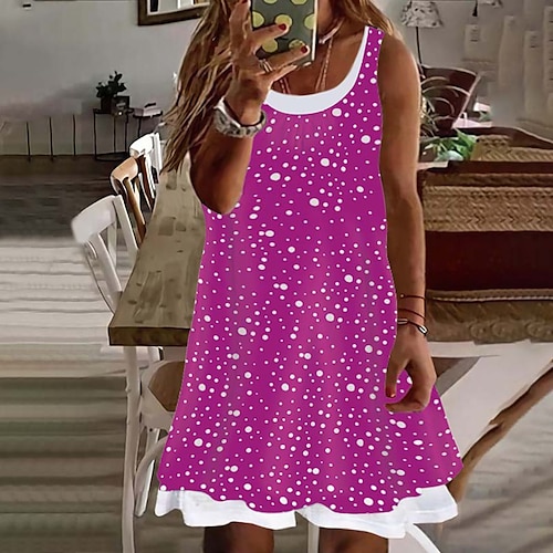 

Women's Plus Size Casual Dress Polka Dot Crew Neck Print Sleeveless Spring Summer Casual Short Mini Dress Daily Vacation Dress