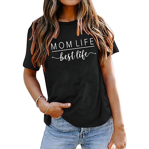 

Women's Daily Going out Weekend T shirt Tee Graphic Letter Short Sleeve Print Round Neck Basic Tops 100% Cotton White Black Pink S