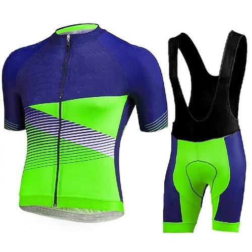 

Men's Short Sleeve Cycling Jersey with Bib Shorts Blue Bike 3D Pad Breathable Quick Dry Sports Graphic Clothing Apparel