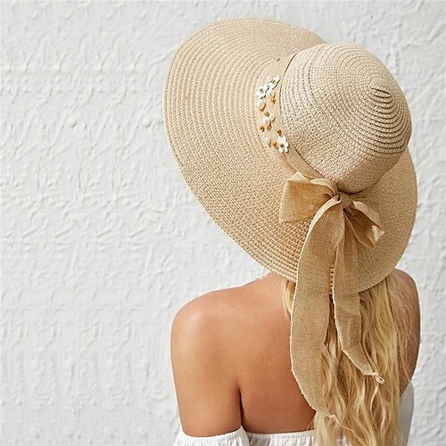 

Summer New Fashion Flower Strap Straw Hat Women's Wide-Brimmed Sunshade Casual Sun Hats Beach Hat