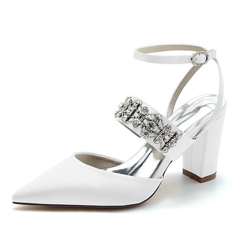 

Women's Wedding Shoes Wedding Party Dress Shoes Wedding Sandals Summer Rhinestone Chunky Heel Pointed Toe Luxurious Elegant Satin Ankle Strap Solid Colored Wine Black Fuchsia
