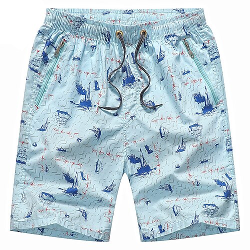 

Men's Classic Style Casual Chinos Shorts Multiple Pockets Elastic Drawstring Design Print Knee Length Pants Home Beach Micro-elastic Graphic Prints Boat Comfort Breathable Mid Waist Royal Blue Light
