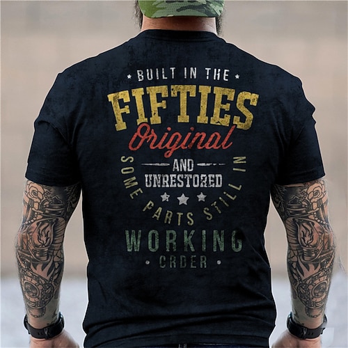 

Men's Unisex T shirt 3D Print Graphic Prints Letter Crew Neck Street Daily Print Short Sleeve Tops Casual Designer Big and Tall Built In The Fifties Black Army Green Dark Gray