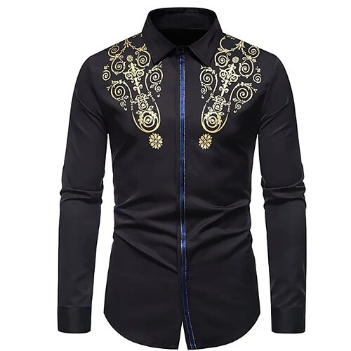 

Men's Shirt Floral Turndown Street Casual Button-Down Long Sleeve Tops Casual Fashion Comfortable Black