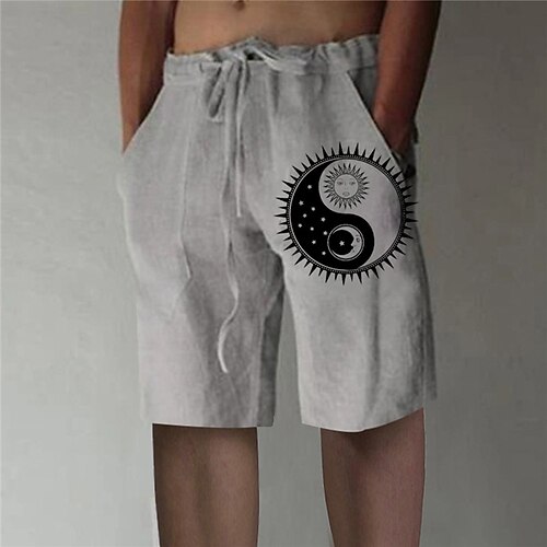 

Men's Shorts Beach Shorts Elastic Waist Straight Leg Print Moon Sun Graphic Prints Comfort Breathable Short Sports Outdoor Daily Cotton Blend Designer Stylish Green Khaki
