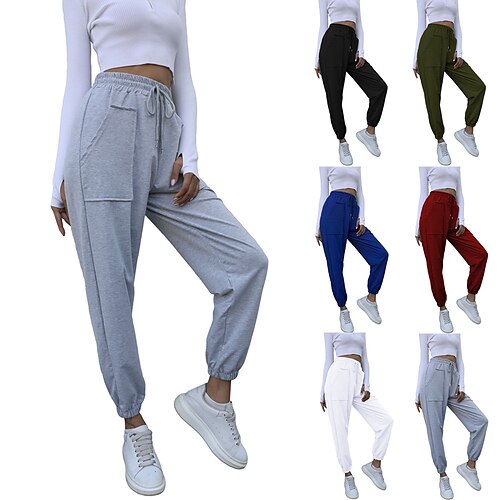 

Women's Sweatpants Drawstring Pocket Cotton Solid Color Sport Athleisure Bottoms Breathable Soft Comfortable Everyday Use Street Casual Daily Activewear Outdoor