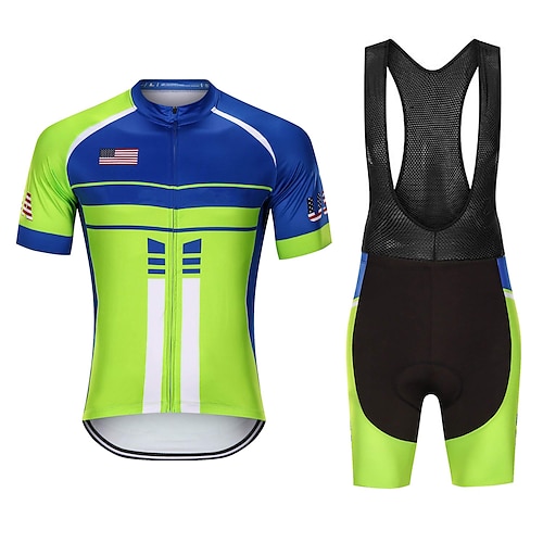 

Men's Short Sleeve Cycling Jersey with Bib Shorts Blue Bike 3D Pad Breathable Quick Dry Sports Graphic Clothing Apparel