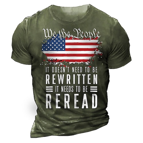 Men's T shirt Tee Distressed T Shirt Graphic Flag Letter Crew Neck Black Army Green Blue Gray 3D Print Outdoor Casual Short Sleeve Print Clothing Apparel Vintage Fashion Classic Comfortable