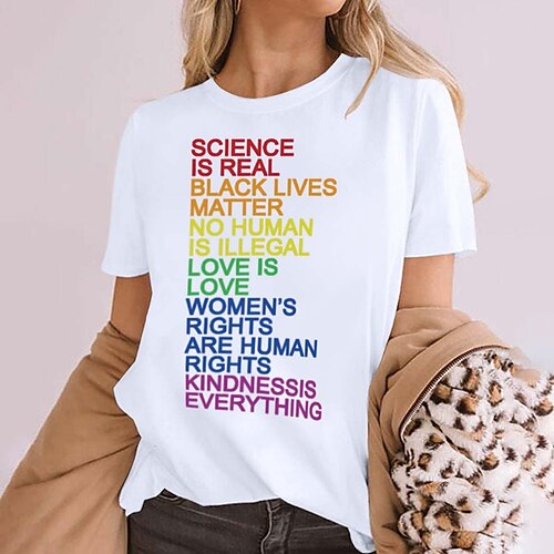 

Women's Casual Weekend Painting T shirt Tee Text Short Sleeve Print Round Neck Basic Tops Green White Black S