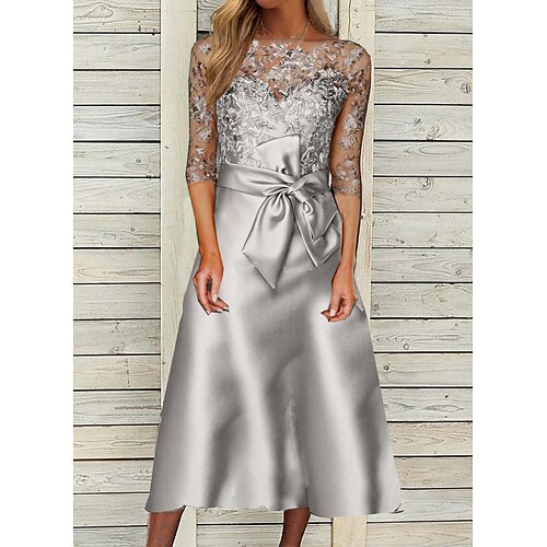 

Women's A Line Dress Midi Dress Silver Short Sleeve Print Print Spring Summer V Neck Casual 2022 3XL