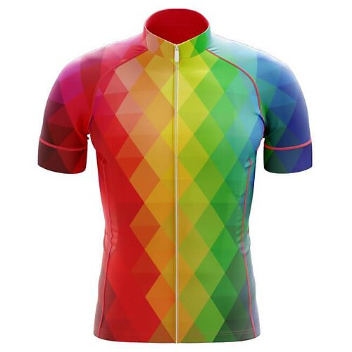 

21Grams Men's Cycling Jersey Short Sleeve Bike Top with 3 Rear Pockets Mountain Bike MTB Road Bike Cycling Breathable Quick Dry Soft Back Pocket BlueGreen Rainbow Polyester Spandex Sports Clothing