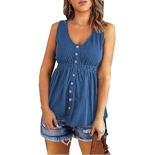 

Women's Blouse Tank Top Shirt Plain Patchwork V Neck Casual Tops Green Black Blue