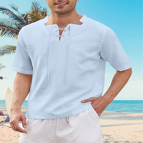 

Men's Shirt Solid Colored Stand Collar Khaki Light Blue White Black Outdoor Street Short Sleeve Lace up Clothing Apparel Fashion Casual Breathable Comfortable / Summer / Spring / Summer