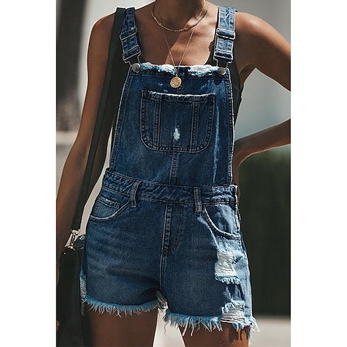 

Damen Kurz Jumpsuit Rückenfrei Tasche Feste Farbe Quadratischer Ausschnitt Strassenmode Urlaub Täglich Ausgehen Regular Fit Ärmellos Marineblau S M L XL Frühling