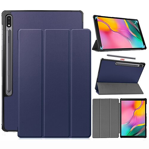 

Tablet Case Cover For Samsung Galaxy Tab S8 Plus A8 S8 A7 S6 Lite Pencil Holder Trifold Stand Flip Solid Colored PU Leather