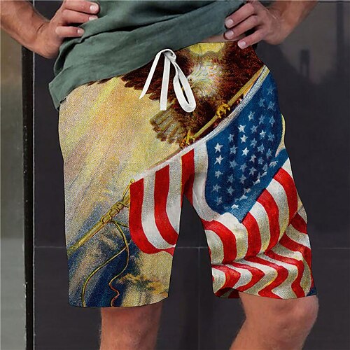 

Men's Stylish Designer Straight Shorts 3D Print Elastic Waist Short Pants Sports Outdoor Daily Graphic Prints Eagle Cotton Blend Comfort Breathable Mid Waist Yellow M L XL XXL 3XL / Summer / Beach