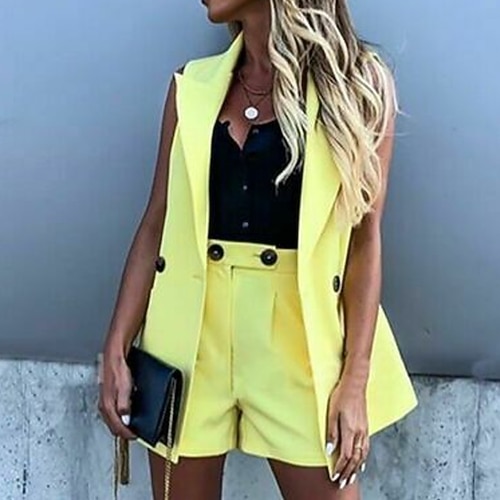 

Women's Suits Street Daily Wear to work Spring Summer Regular Coat Regular Fit Breathable Streetwear Elegant Jacket Sleeveless Solid Color Pocket Stylish Green White Black