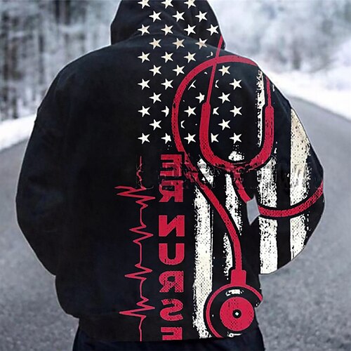 

Men's Unisex Pullover Hoodie Sweatshirt Graphic Prints National Flag Print Daily Sports 3D Print Casual Designer Hoodies Sweatshirts Black