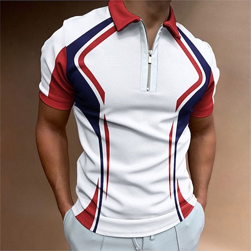 

Men's Collar Polo Shirt Golf Shirt Waves Turndown Red / White Green Blue Purple Outdoor Street Zipper 3D Clothing Apparel Fashion Casual Breathable Comfortable / Summer / Summer