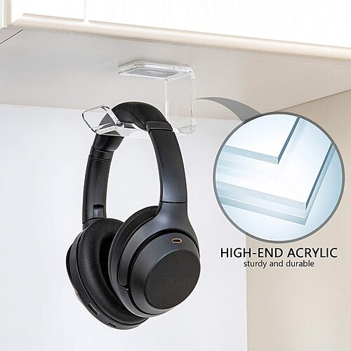 

Headphone Hanger Bracket Acrylic Headset Stand Under Desk Earphone Storage Holder Rack