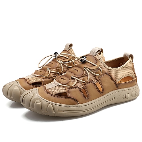 

Men's Sandals Casual Classic Daily Outdoor PU Elastic Fabric Light Brown Black Spring Summer