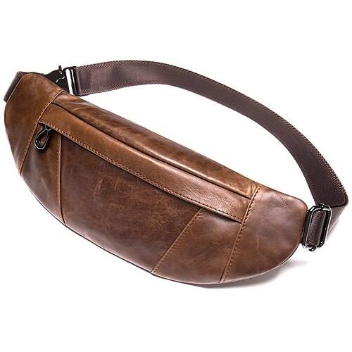 

Men's Fanny Pack Wallet Sling Shoulder Bag Cowhide Zipper Daily Black Brown Coffee